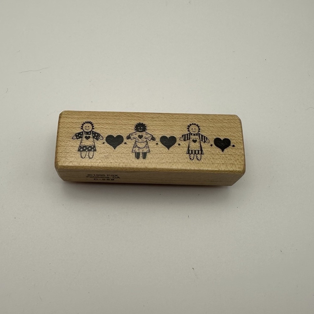 PSX 1988 C-589 Country Folk Art Primitive Americana Rag Dolls Wood Rubber Stamp